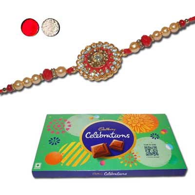 "Zardosi Ganesh Rakhi - ZR-5540 A(Single Rakhi) Cadbury Celebrations Chocolates - Click here to View more details about this Product